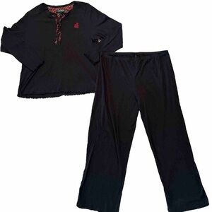 Lauren Ralph Lauren Black Henley Long Sleeve Top & Bottoms Matching Pajama Set